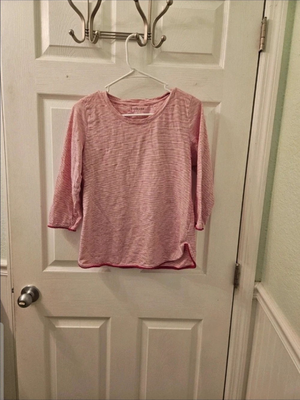 Talbots Pink Striped 3/4 Sleeve Womens Tee
